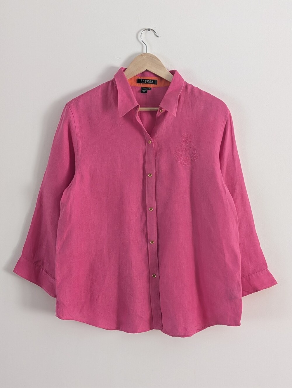 Lauren Ralph Lauren Linen Pink Button-Down Blouse - XL